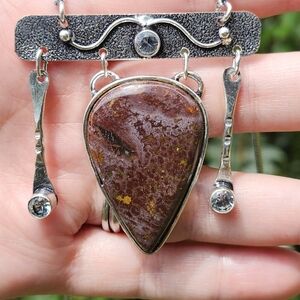 Large Blood Stone Stering  Necklace